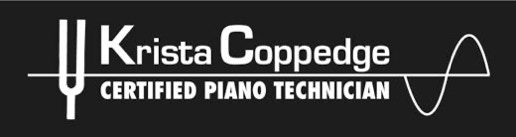 logo for Krista Coppedge, Certified Piano Technician with tuning fork and sine wave